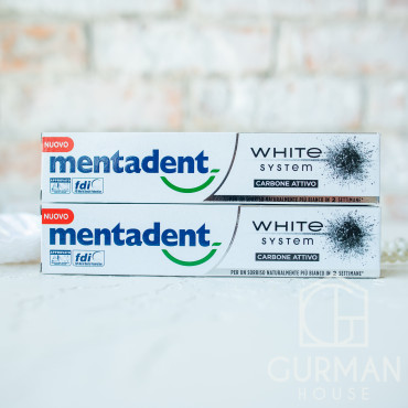 Угольная зубная паста отбеливающая Mentadent White System Carbone Attivo 75 мл