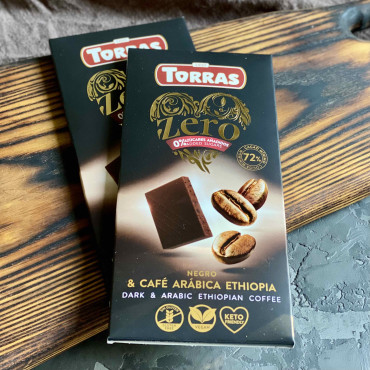 Черный шоколад без сахара Torras Zero 72% с кофе Арабика Эфиопия 100 г