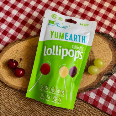  Органические леденцы на палочке YumEarth Яблоко, вишня, виноград 14 шт